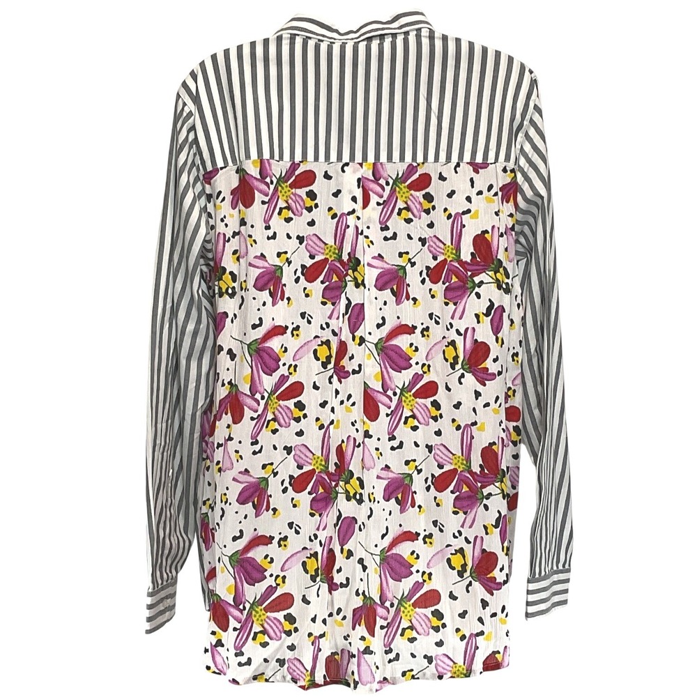 NWT Tolani Collection Iris Black Floral Striped Wearable Art Shirt Top Womens L